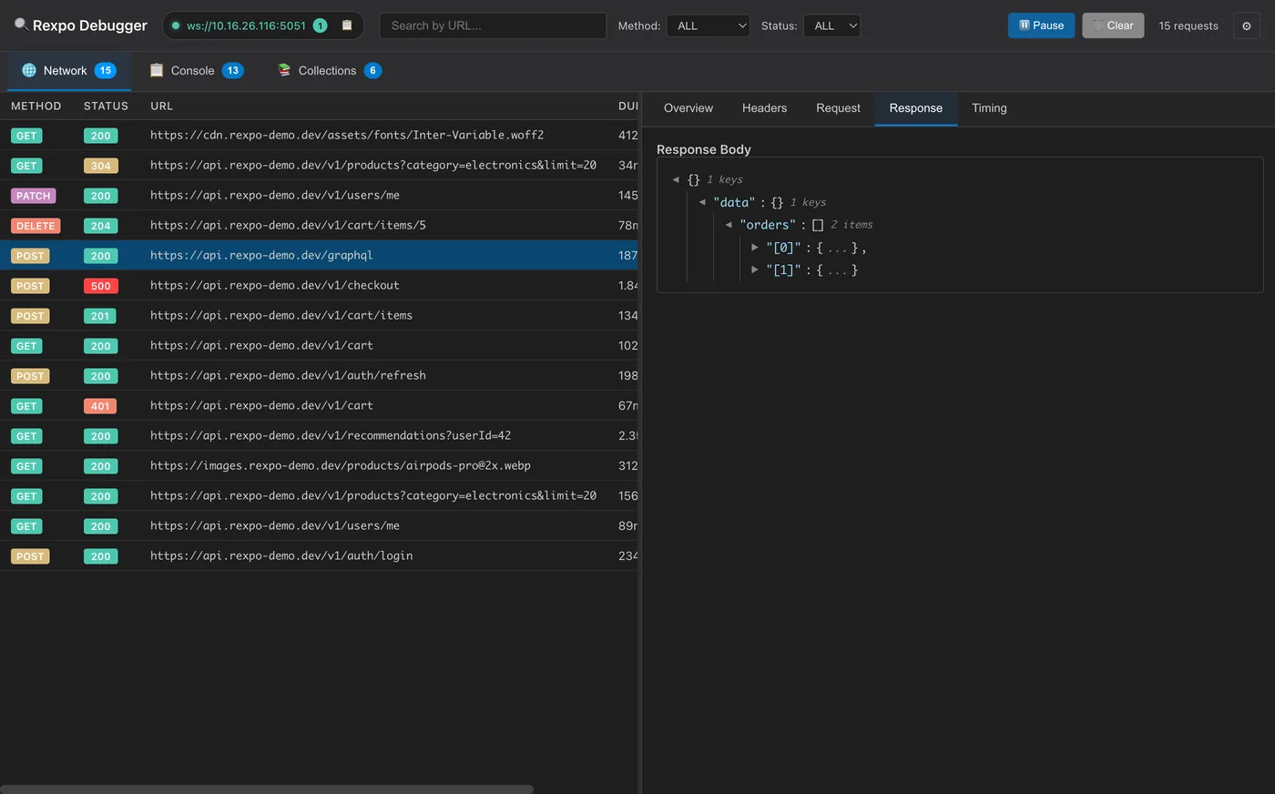Rexpo Debugger network panel